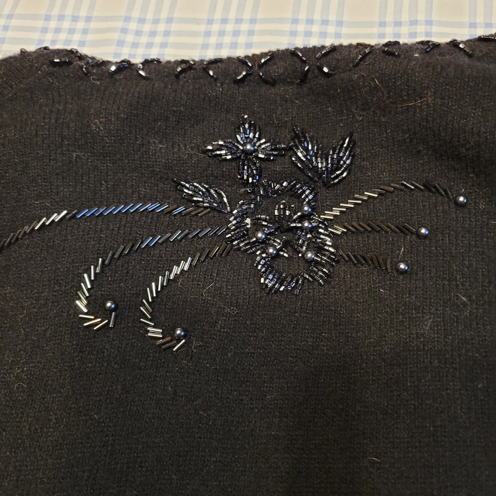 Hems Black Cardigan with Black Beaded Embroidery - Picture 8 of 8
